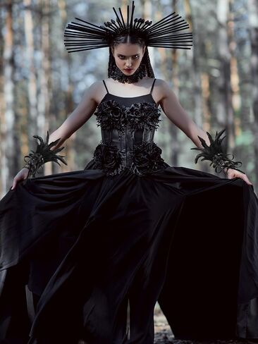 Women's Gothic Lace Feather Long Gloves Witch Angel Costume Accessories Swan Wings Wrist Bands Lace Fingerless Gloves in Saudi Arabia