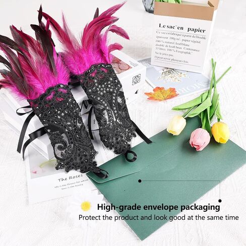 Women's Gothic Lace Feather Long Gloves Witch Angel Costume Accessories Swan Wings Wrist Bands Lace Fingerless Gloves in Saudi Arabia