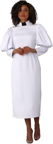 Women’s Clergy Dress – Puff Sleeves & Classic Collar – Modest Church Attire – Regular - 4813 in Saudi Arabia