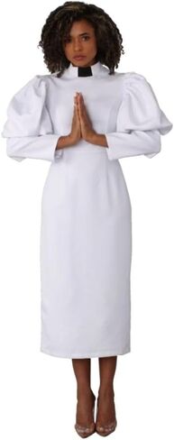Women’s Clergy Dress – Puff Sleeves & Classic Collar – Modest Church Attire – Regular - 4813 in Saudi Arabia