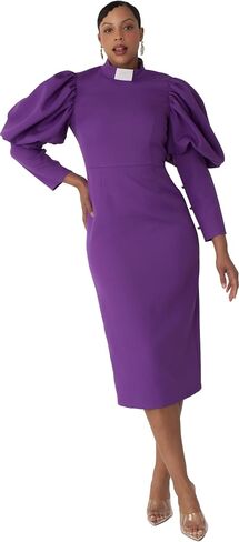 Women’s Clergy Dress – Puff Sleeves & Classic Collar – Modest Church Attire – Regular - 4813 in Saudi Arabia