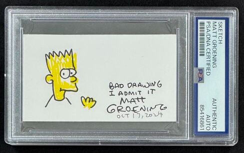 مات Groening موقعة توقيع PSA/DNA مغلفة Slabbed الأصلي رسم عربة - الرسم ألوان سيمبسون بارت سيمبسون - لا يصدق نادر جدا 1/1 in Saudi Arabia