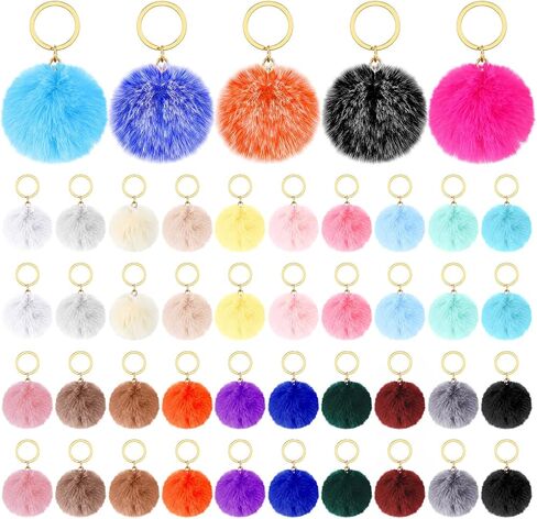 100 Pcs Colorful Pom Poms Keychain Bulk Fuzzy Ball Keychains Pompoms Keyring for Girls Women DIY Thank You Gifts(2.4 Inch) in Saudi Arabia