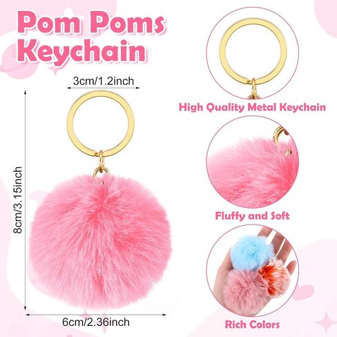 100 Pcs Colorful Pom Poms Keychain Bulk Fuzzy Ball Keychains Pompoms Keyring for Girls Women DIY Thank You Gifts(2.4 Inch) in Saudi Arabia