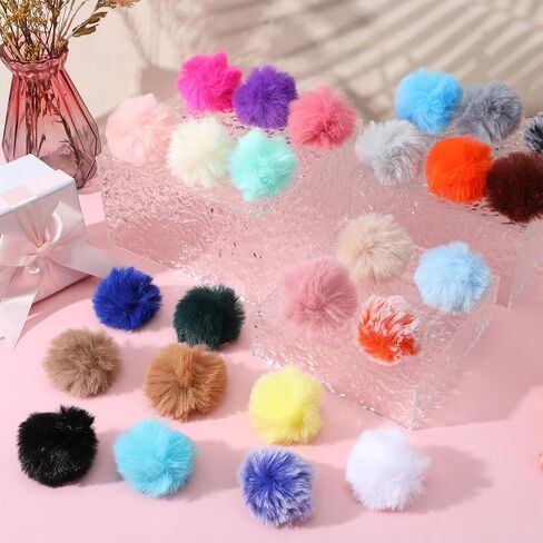 100 Pcs Colorful Pom Poms Keychain Bulk Fuzzy Ball Keychains Pompoms Keyring for Girls Women DIY Thank You Gifts(2.4 Inch) in Saudi Arabia