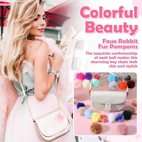 100 Pcs Colorful Pom Poms Keychain Bulk Fuzzy Ball Keychains Pompoms Keyring for Girls Women DIY Thank You Gifts(2.4 Inch) in Saudi Arabia