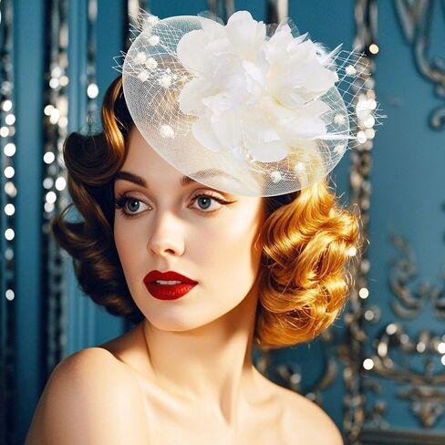 20s 50s Fascinators Hat for Women Tea Party Flower Headpiece Mesh Feathers Hair Clip for Bridal Wedding in Saudi Arabia