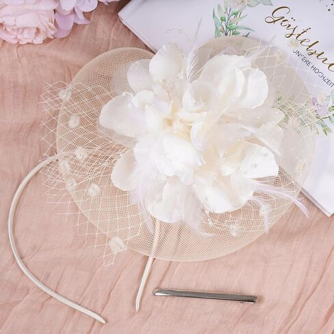 20s 50s Fascinators Hat for Women Tea Party Flower Headpiece Mesh Feathers Hair Clip for Bridal Wedding in Saudi Arabia