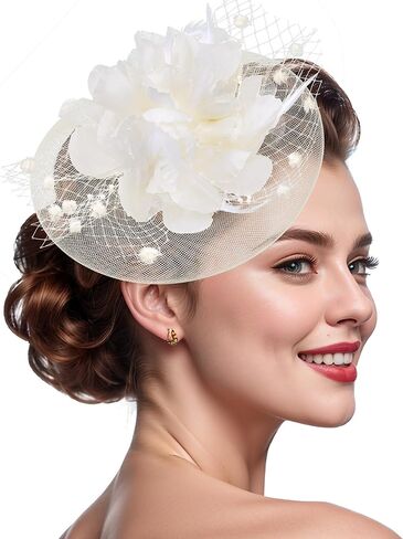 20s 50s Fascinators Hat for Women Tea Party Flower Headpiece Mesh Feathers Hair Clip for Bridal Wedding in Saudi Arabia