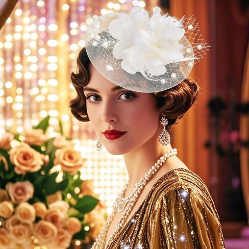 20s 50s Fascinators Hat for Women Tea Party Flower Headpiece Mesh Feathers Hair Clip for Bridal Wedding in Saudi Arabia