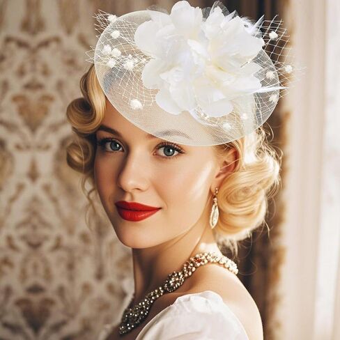 20s 50s Fascinators Hat for Women Tea Party Flower Headpiece Mesh Feathers Hair Clip for Bridal Wedding in Saudi Arabia