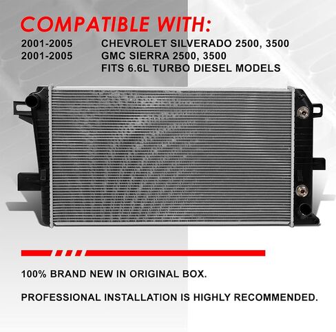 الرادياتير الأسرة التلقائية المتوافقة مع 01-05 Chevy Silverado GMC Sierra 2500HD 3500 6.6L AT/MT ، DPI 2757 مصنع 2 الصفوف من الألومنيوم المبرد ، 1-13/16 "مدخل/مخرج in Kuwait