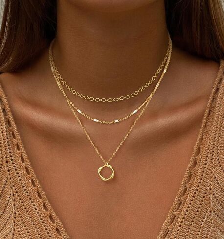 Gold Layered Necklaces for Women, 14K Gold Plated Dainty Necklace Set with Paperclip, Adjustable Trendy Gold Jewelry Stackable Gift in Saudi Arabia