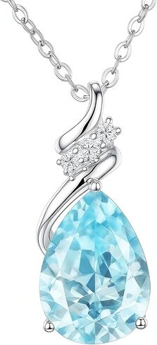 Birthstone Necklace for Women - S925 Sterling Silver Teardrop with Cubic Zirconia and Gemstones -Birthday Jewelry gift for her, Girlfriend, Wife, Mom on Birthday, Anniversary in Saudi Arabia
