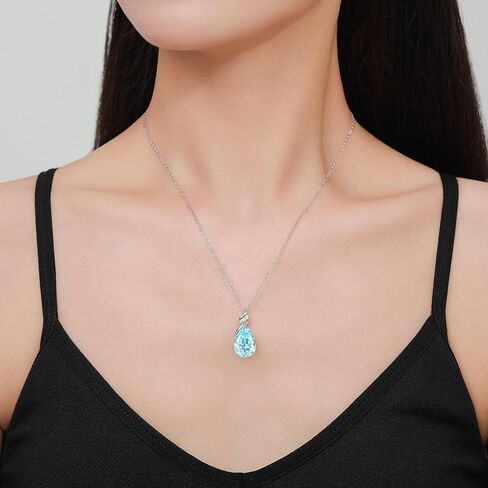 Birthstone Necklace for Women - S925 Sterling Silver Teardrop with Cubic Zirconia and Gemstones -Birthday Jewelry gift for her, Girlfriend, Wife, Mom on Birthday, Anniversary in Saudi Arabia