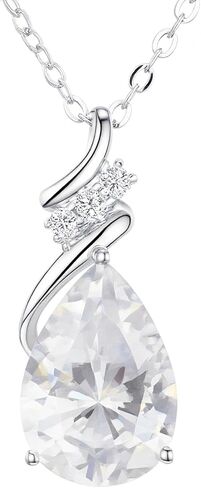 Birthstone Necklace for Women - S925 Sterling Silver Teardrop with Cubic Zirconia and Gemstones -Birthday Jewelry gift for her, Girlfriend, Wife, Mom on Birthday, Anniversary in Saudi Arabia