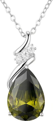 Birthstone Necklace for Women - S925 Sterling Silver Teardrop with Cubic Zirconia and Gemstones -Birthday Jewelry gift for her, Girlfriend, Wife, Mom on Birthday, Anniversary in Saudi Arabia