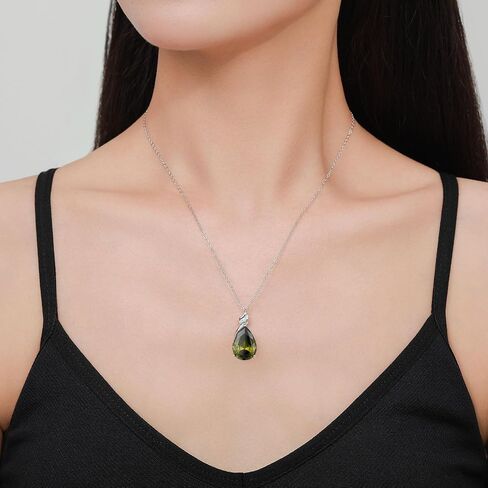 Birthstone Necklace for Women - S925 Sterling Silver Teardrop with Cubic Zirconia and Gemstones -Birthday Jewelry gift for her, Girlfriend, Wife, Mom on Birthday, Anniversary in Saudi Arabia