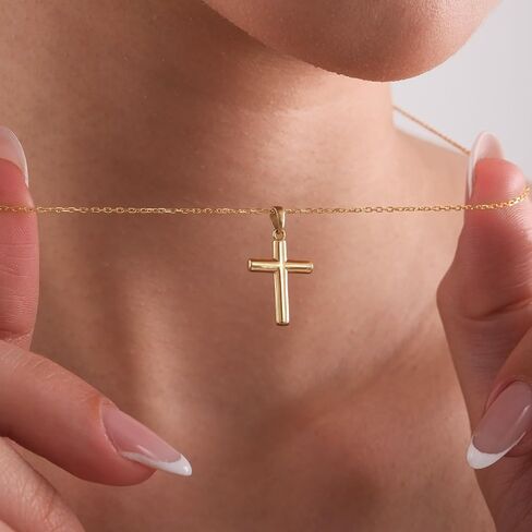 MIONZA 14K Solid Gold Cross Necklace for Women, Gold Cross Pendant Chain,Adjustable Crucifix Necklace,Religious Gifts for Her 18'' in Saudi Arabia