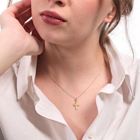 MIONZA 14K Solid Gold Cross Necklace for Women, Gold Cross Pendant Chain,Adjustable Crucifix Necklace,Religious Gifts for Her 18'' in Saudi Arabia