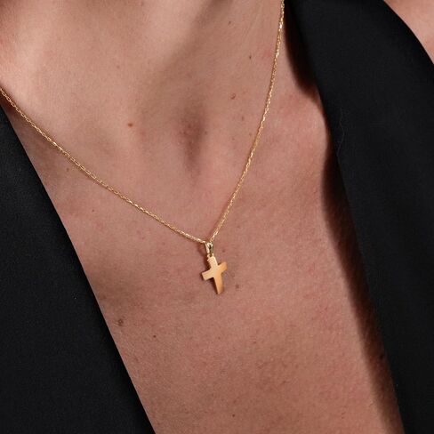 MIONZA 14K Solid Gold Cross Necklace for Women, Gold Cross Pendant Chain,Adjustable Crucifix Necklace,Religious Gifts for Her 18'' in Saudi Arabia