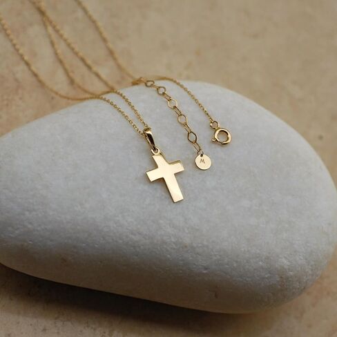 MIONZA 14K Solid Gold Cross Necklace for Women, Gold Cross Pendant Chain,Adjustable Crucifix Necklace,Religious Gifts for Her 18'' in Saudi Arabia