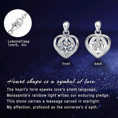 1 Carat Heart Moissanite Necklace for Women, D Color VVS1 Clarity Sterling Silver Promise Pendant with GRA Certificate, Gift for Her Wife Girlfriend Mom on Anniversary Birthday in Saudi Arabia