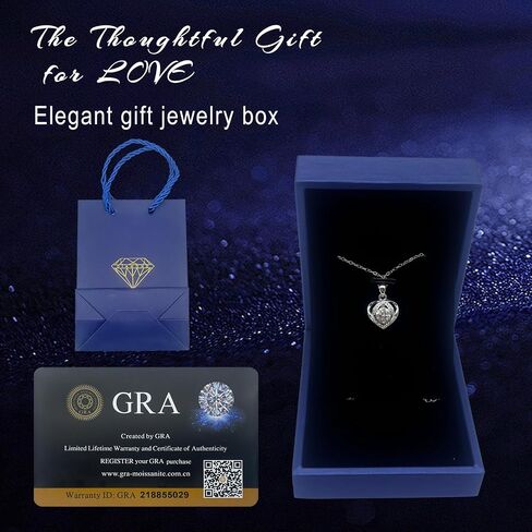 1 Carat Heart Moissanite Necklace for Women, D Color VVS1 Clarity Sterling Silver Promise Pendant with GRA Certificate, Gift for Her Wife Girlfriend Mom on Anniversary Birthday in Saudi Arabia