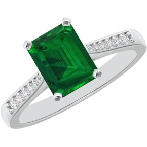 1-6 Carat Emerald 14K White Gold LAB GROWN Emerald and LAB GROWN Diamond Engagement Ring (1ct Center, AAAA Heirloom Quality) in Saudi Arabia