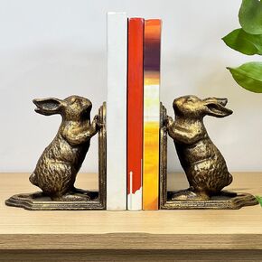 الكتب الزخرفية للجرف ، الحديد الزهر اللطيف رف الكتب ، Bunny Heavy Duty Book Decord عتيقة ديكور الجرف العتيقة لعشاق القراءة 2 PCS ، الذهب in Kuwait