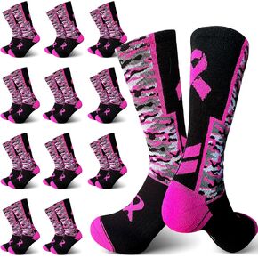 1/12/24 Pairs of Breast Cancer Awareness Socks Bulk, Pink Ribbon Socks for Football for Adults and Youth in Saudi Arabia