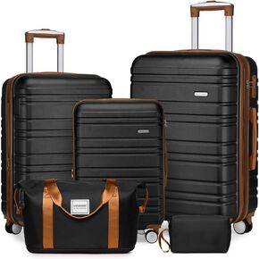 LANGSTON 5 Piece Luggage Set 3 Trolleys Large Medium Small with Travel Bag and Cosmetic Case TSA Lock 360 Spinner Wheels Adjustable Telescopic Handle Lightweight Elegant ABS Hard Shell,Blackbrown in Saudi Arabia