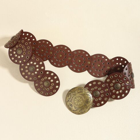 Wide-Disc-Belt-Womens Western-Chunky Concho-Punk Boho-Hollow-Waist-Belt for Dress Jeans in Saudi Arabia