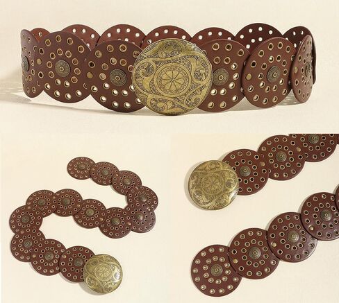 Wide-Disc-Belt-Womens Western-Chunky Concho-Punk Boho-Hollow-Waist-Belt for Dress Jeans in Saudi Arabia