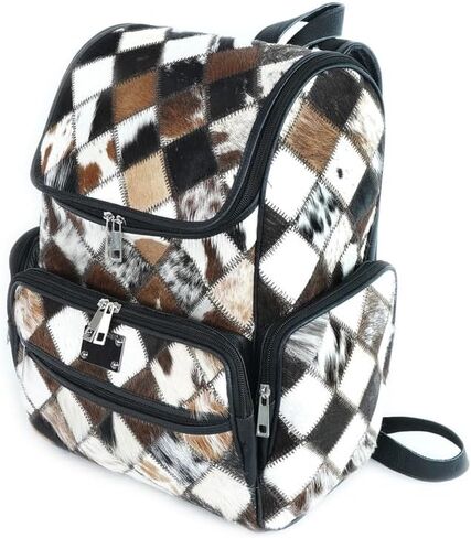 UGFashions Cowhdie Leather Backpack Rucksack/Knapsack Multi Animal Print Bag Casual Daypack Brown & White Travel Shoulder Bag in Kuwait
