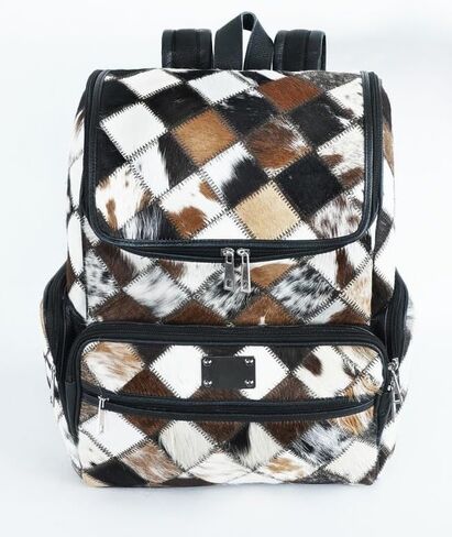 UGFashions Cowhdie Leather Backpack Rucksack/Knapsack Multi Animal Print Bag Casual Daypack Brown & White Travel Shoulder Bag in Kuwait
