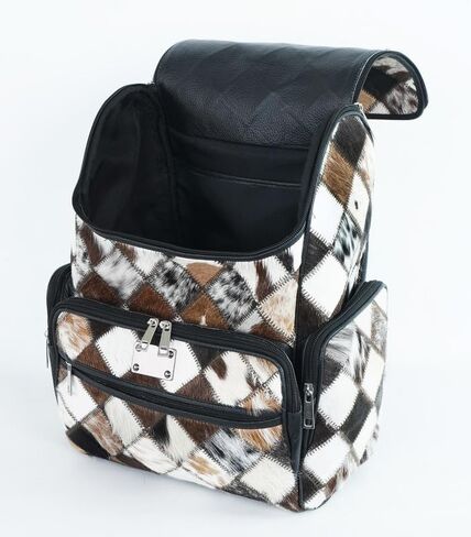 UGFashions Cowhdie Leather Backpack Rucksack/Knapsack Multi Animal Print Bag Casual Daypack Brown & White Travel Shoulder Bag in Kuwait
