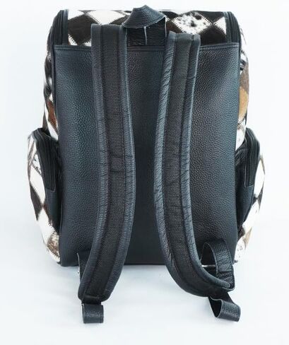 UGFashions Cowhdie Leather Backpack Rucksack/Knapsack Multi Animal Print Bag Casual Daypack Brown & White Travel Shoulder Bag in Kuwait