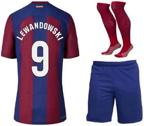 Barca Home Lewandoweski Soccer Kids Jersey + Shorts + Socks Set Kit Size Medium (8-9 Years Old) For Youth in Saudi Arabia
