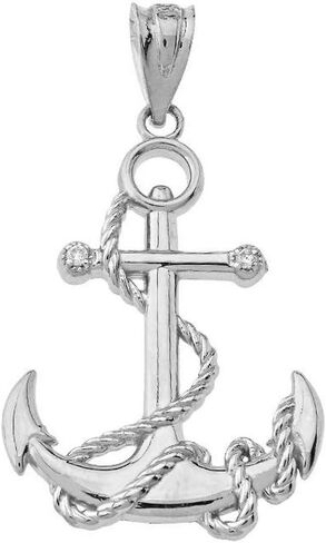 Claddagh Gold - Fine 925 Sterling Silver Cubic Zirconia Rope Nautical Rope Flued Anchor Charm arndant in Saudi Arabia