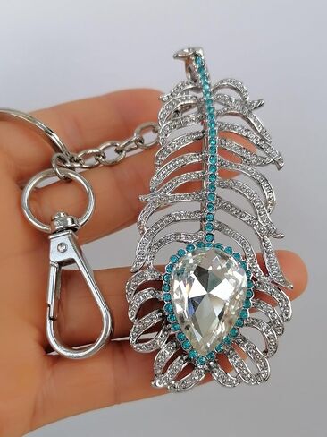 Pretty Rhinestone Crystal Peacock Feather Keychain Pendant KZ5102 in Saudi Arabia
