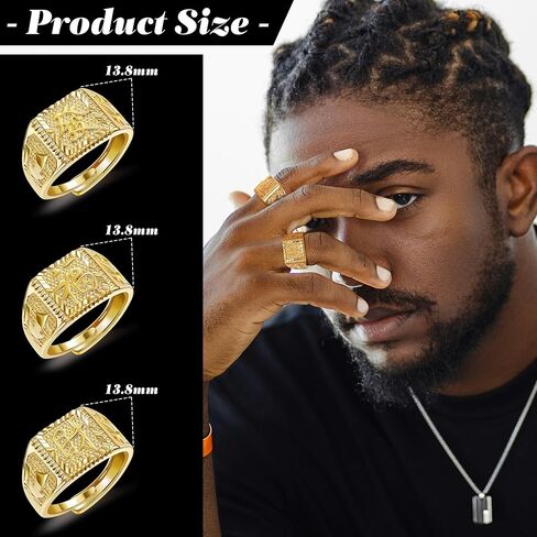 3 Pcs 18K Gold Filled Kanji Rings Set for Men Women Gold Ring Rich Luck Wealth Adjustable Hip Pop Ring Set in Saudi Arabia