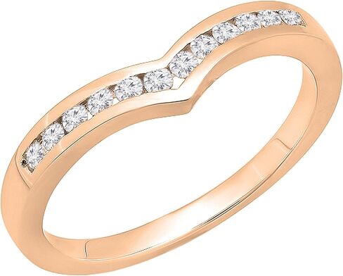 مجموعة RomazzlingRock 0.25 CTTW 18K ذهبية صلبة جولة الماس النسائي الزفاف القابلة للتكديس حارس الشيفرون 1/ in Saudi Arabia