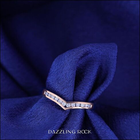 مجموعة RomazzlingRock 0.25 CTTW 18K ذهبية صلبة جولة الماس النسائي الزفاف القابلة للتكديس حارس الشيفرون 1/ in Saudi Arabia
