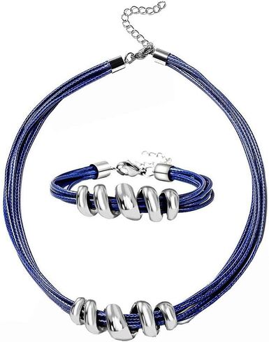 Shop LC تسليم قلادة فرح للقلادة للنساء العصرية 16 "و Cuff Bracelet 7" - قلادة من جلد الحبل مع هدايا عيد ميلاد مجوهرات جراد البحر القابلة للتعديل - الأزرق - الأزرق in Saudi Arabia