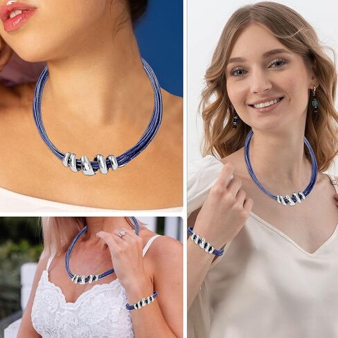 Shop LC تسليم قلادة فرح للقلادة للنساء العصرية 16 "و Cuff Bracelet 7" - قلادة من جلد الحبل مع هدايا عيد ميلاد مجوهرات جراد البحر القابلة للتعديل - الأزرق - الأزرق in Saudi Arabia
