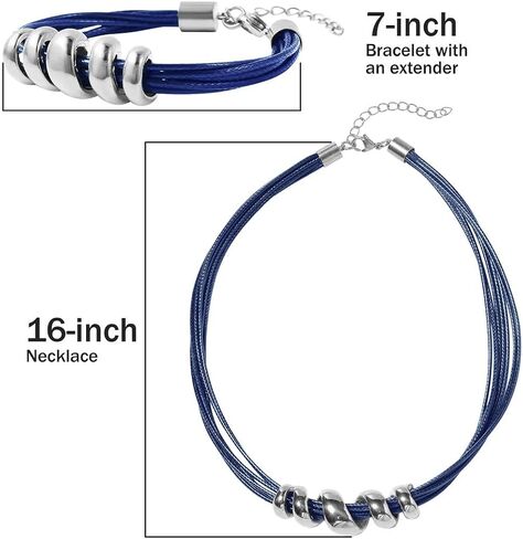Shop LC تسليم قلادة فرح للقلادة للنساء العصرية 16 "و Cuff Bracelet 7" - قلادة من جلد الحبل مع هدايا عيد ميلاد مجوهرات جراد البحر القابلة للتعديل - الأزرق - الأزرق in Saudi Arabia