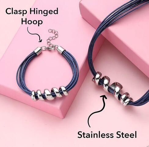 Shop LC تسليم قلادة فرح للقلادة للنساء العصرية 16 "و Cuff Bracelet 7" - قلادة من جلد الحبل مع هدايا عيد ميلاد مجوهرات جراد البحر القابلة للتعديل - الأزرق - الأزرق in Saudi Arabia