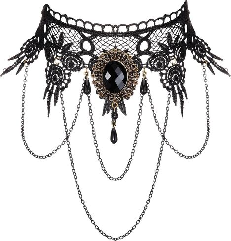 Tondiamo Elegant Gothic Steam Punk Lace Choker for Women Retro Victorian Necklace Vampire Chain with Pendant for Halloween in Saudi Arabia
