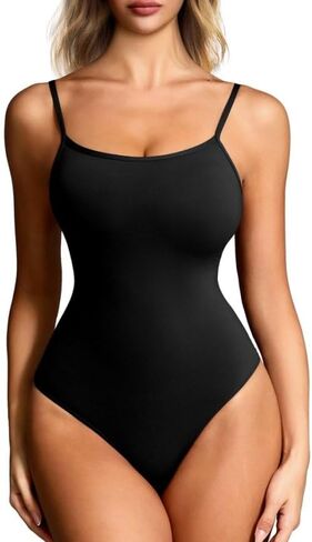 MOSEBO Women's Cami Thong Bodysuit Top مع أشرطة قابلة للتعديل ، مزيج من النايلون المتبادل مزدوجًا ، راحة طوال اليوم in Kuwait